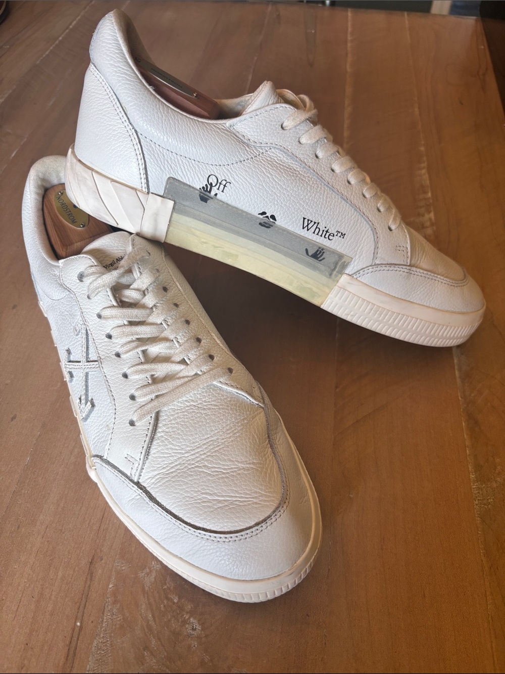Off-White Men’s White Leather Low-Top Sneakers with Tape Accent